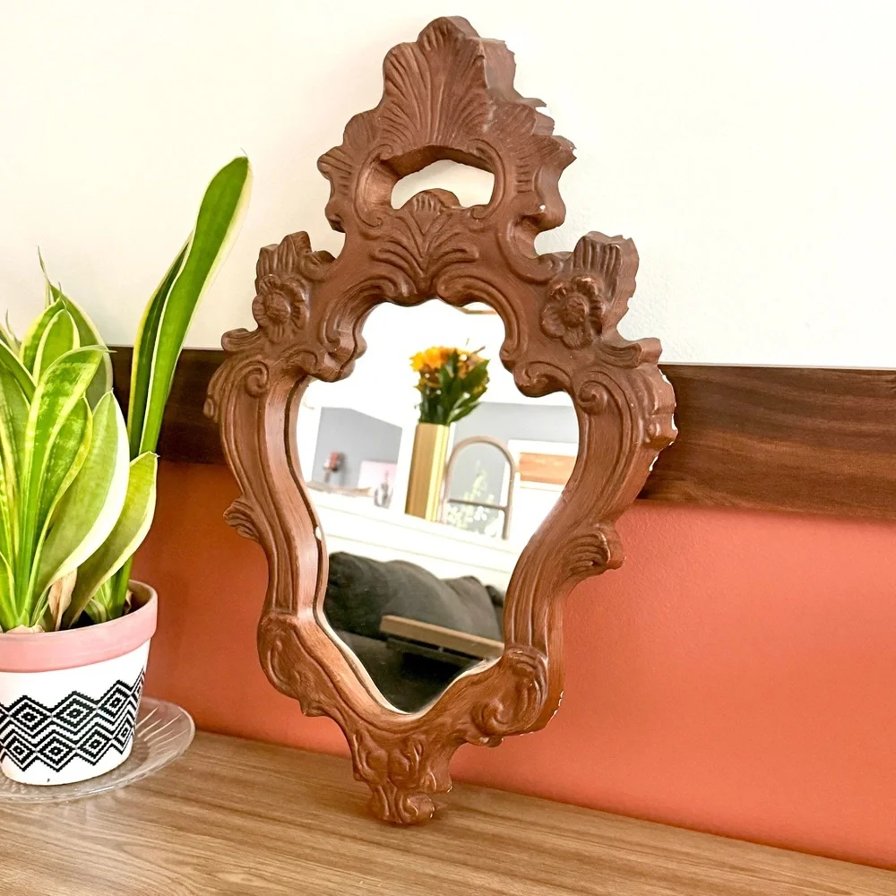 Vintage Ornate Brown Painted Wall Mirror Frame Louis XV Victorian Baroque Style